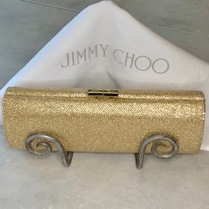 Jimmy Choo Gold Glitter Tube Clutch Purse